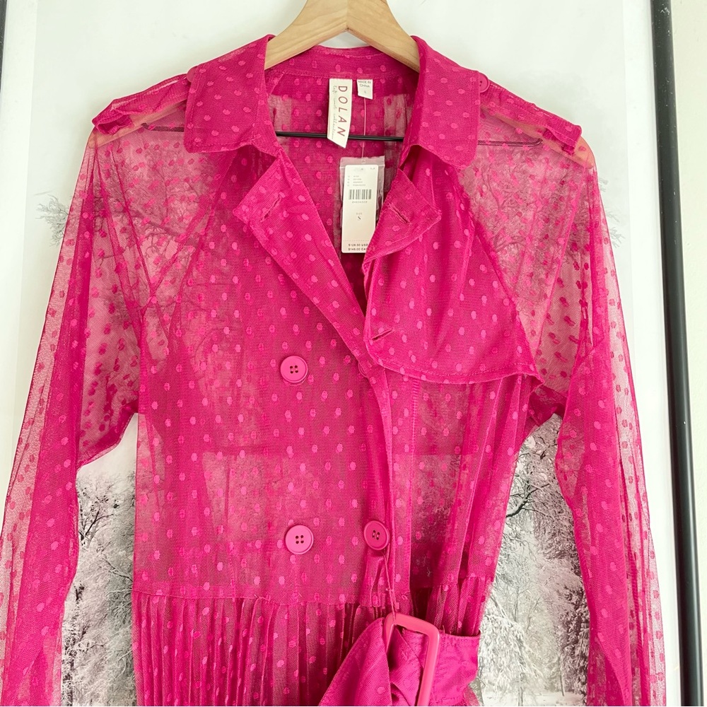 Anthropologie Fuchsia Sheer Dotted Trench Dress - Picture 7 of 16